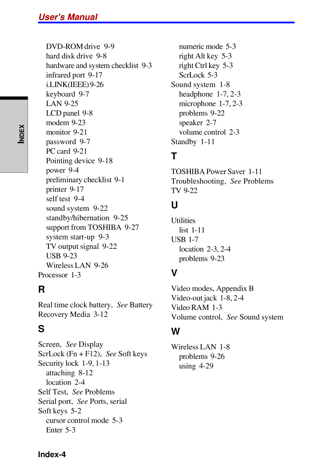 Toshiba A60 user manual Index-4 