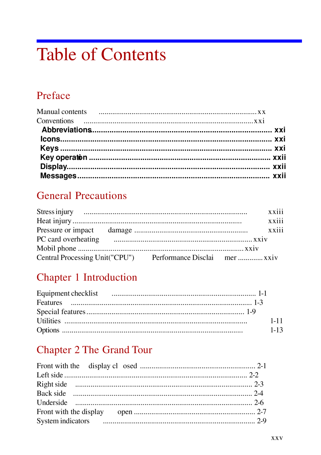 Toshiba A60 user manual Table of Contents 