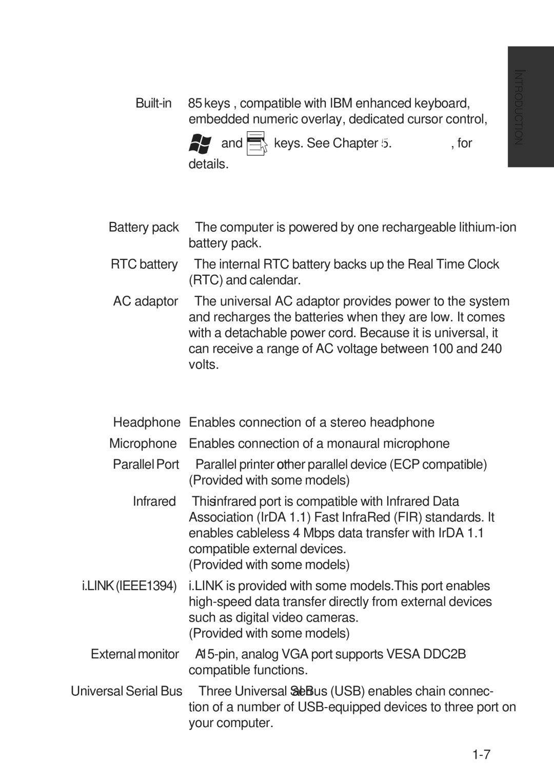 Toshiba A60 user manual Keyboard, Power, Ports 