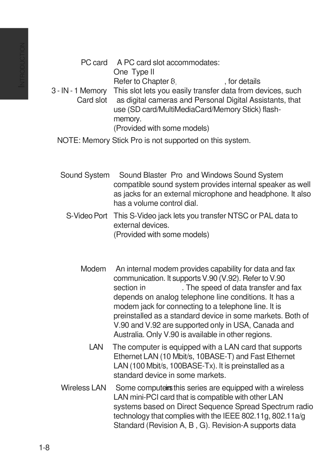 Toshiba A60 user manual Slots, Multimedia, Communications 