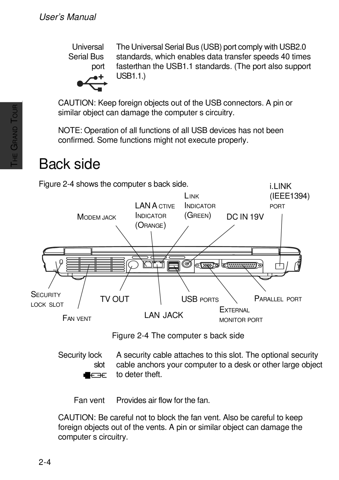 Toshiba A60 user manual Back side, LAN Jack 