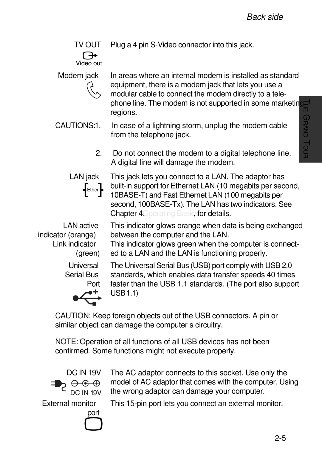 Toshiba A60 user manual Back side 