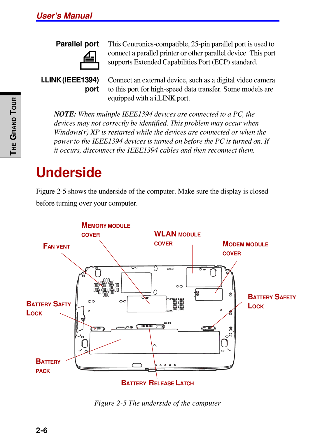 Toshiba A60 user manual Underside of the computer 