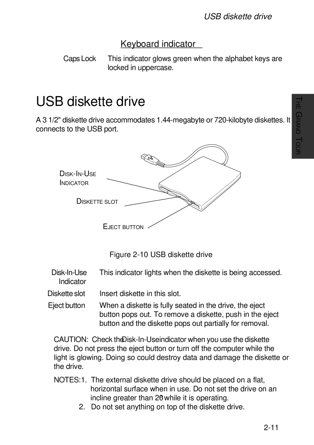 Toshiba A60 user manual USB diskette drive, Keyboard indicator, Indicator 