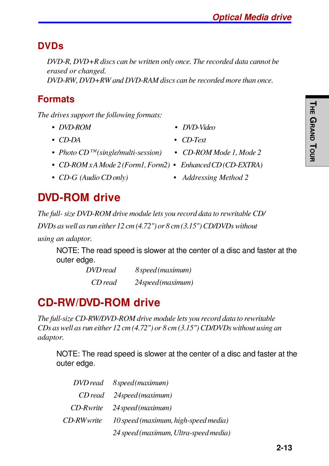 Toshiba A60 user manual CD-RW/DVD-ROM drive, Optical Media drive 