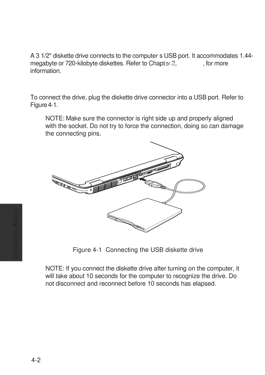 Toshiba A60 user manual Using the USB diskette drive, Connecting 3 1/2 diskette drive 