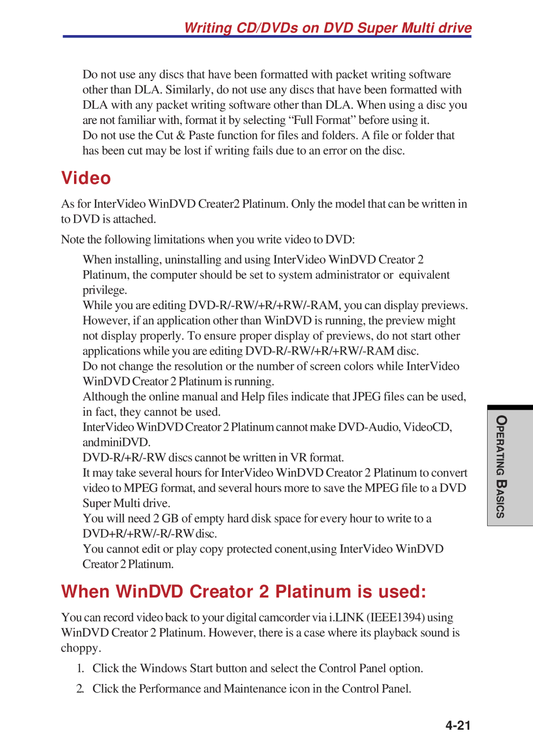 Toshiba A60 user manual Video, When WinDVD Creator 2 Platinum is used 