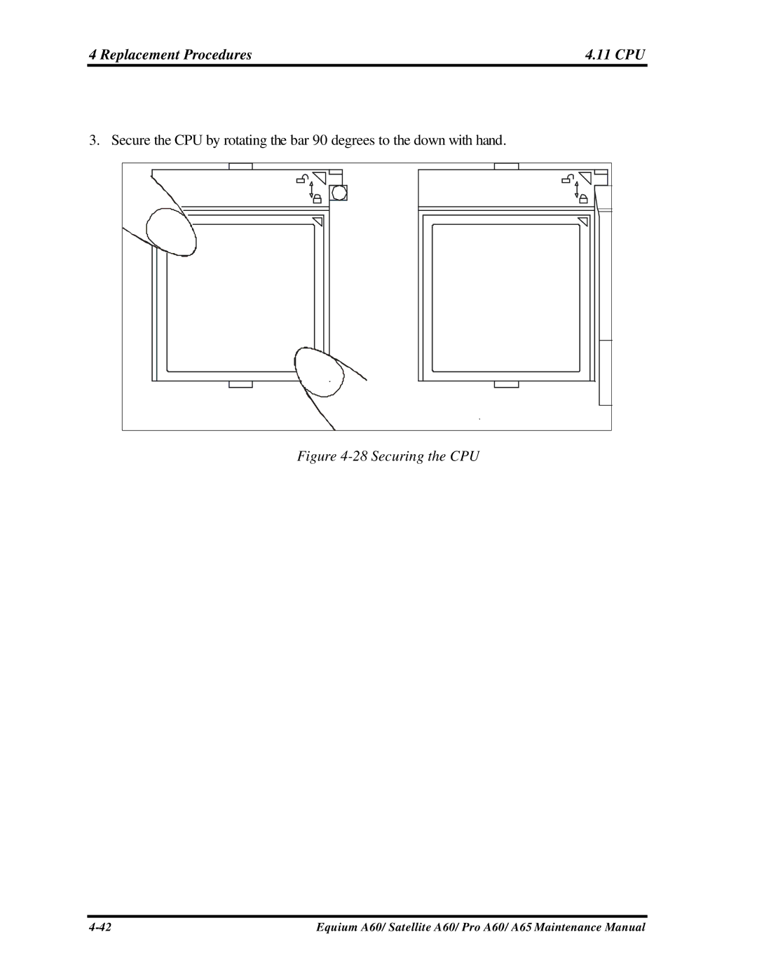 Toshiba A65, PRO A60, SATELLITE A60 manual Securing the CPU 