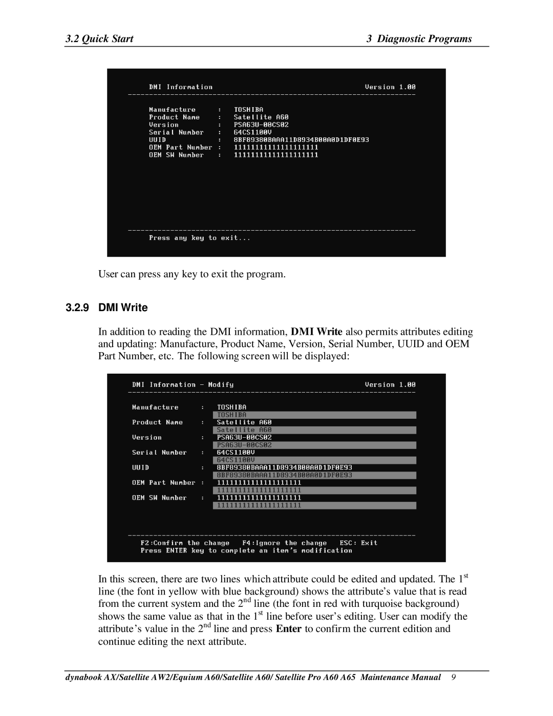 Toshiba PRO A60, A65, SATELLITE A60 manual DMI Write 