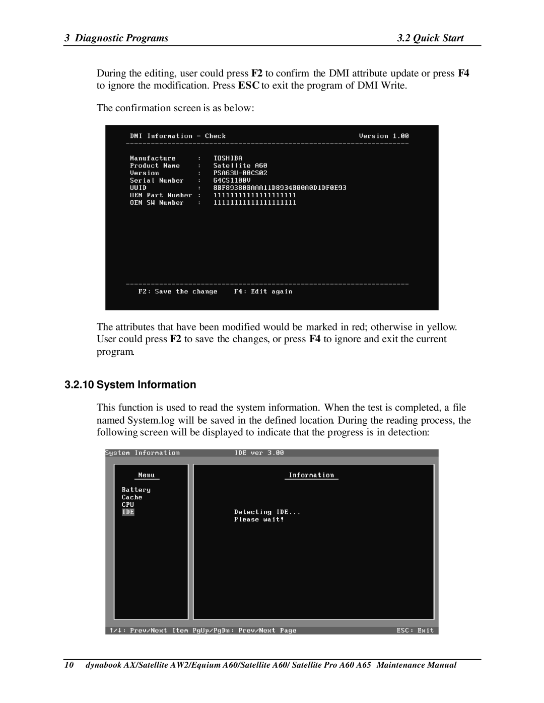 Toshiba SATELLITE A60, A65, PRO A60 manual System Information 