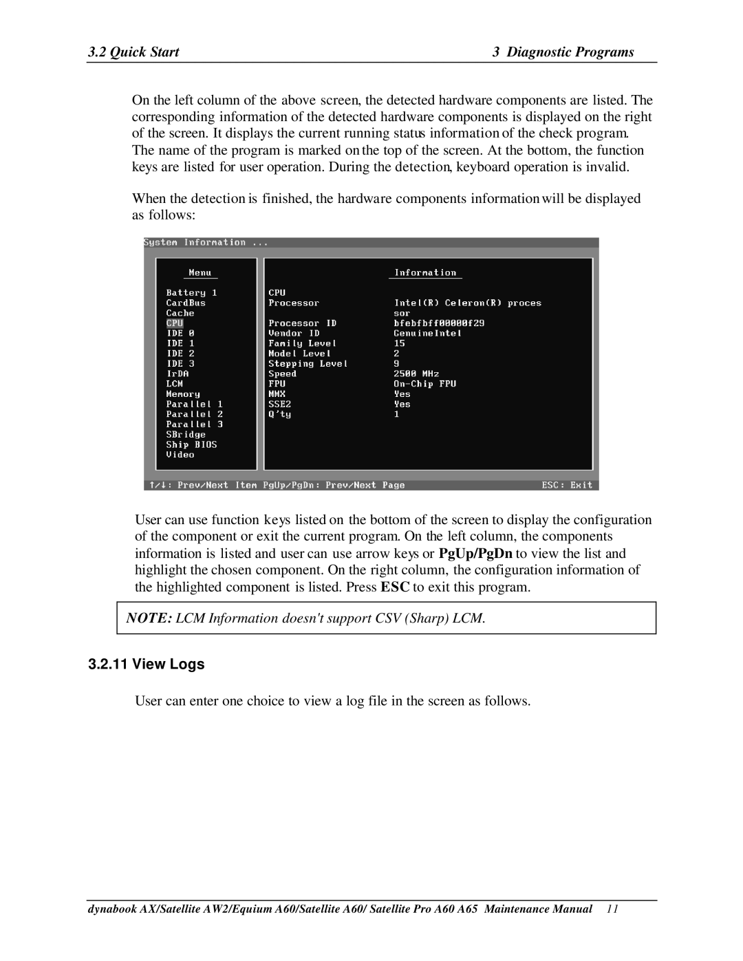 Toshiba A65, PRO A60, SATELLITE A60 manual View Logs 