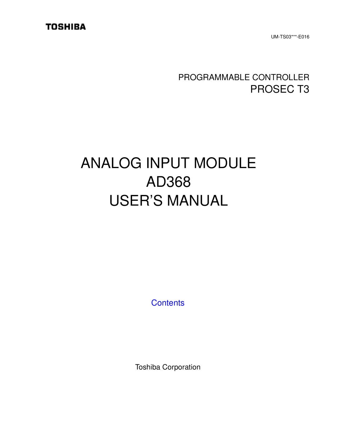 Toshiba AD368 user manual Analog Input Module 