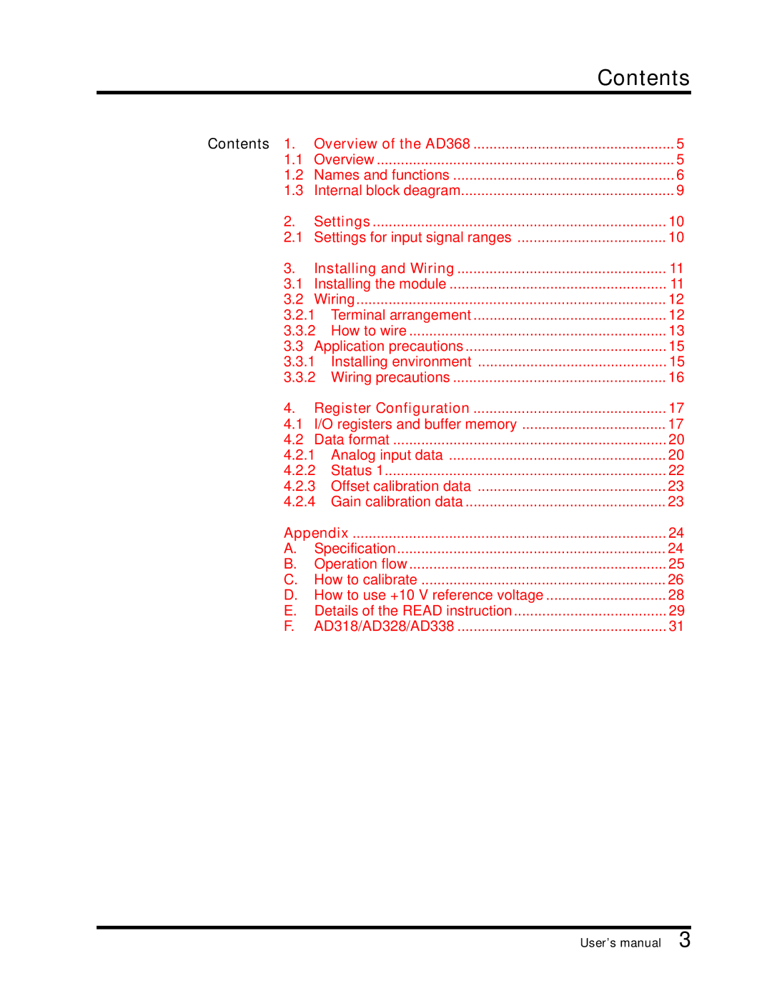 Toshiba AD368 user manual Contents 