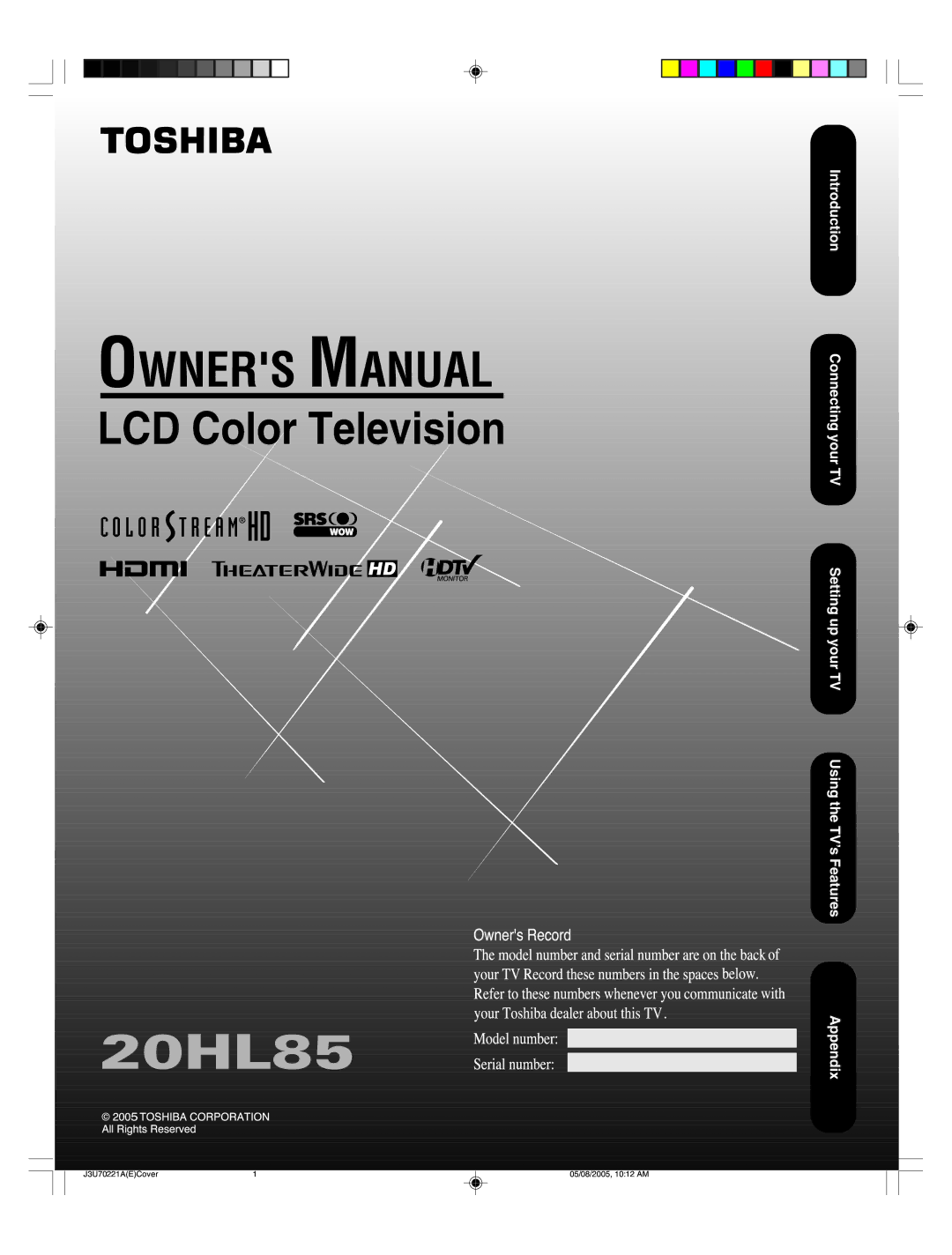 Toshiba AM40 appendix 20HL85 