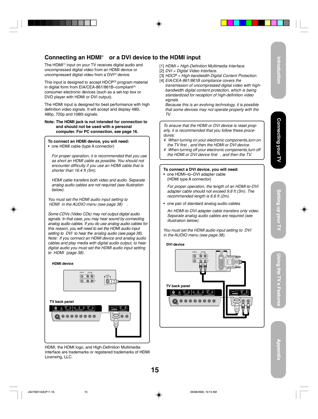 Toshiba AM40 appendix Connecting an Hdmi or a DVI device to the Hdmi input, To connect an Hdmi device, you will need 