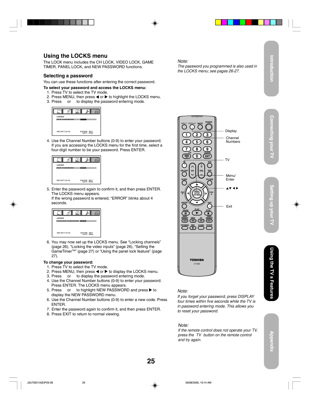 Toshiba AM40 appendix Using the Locks menu, Selecting a password, To select your password and access the Locks menu, Enter 