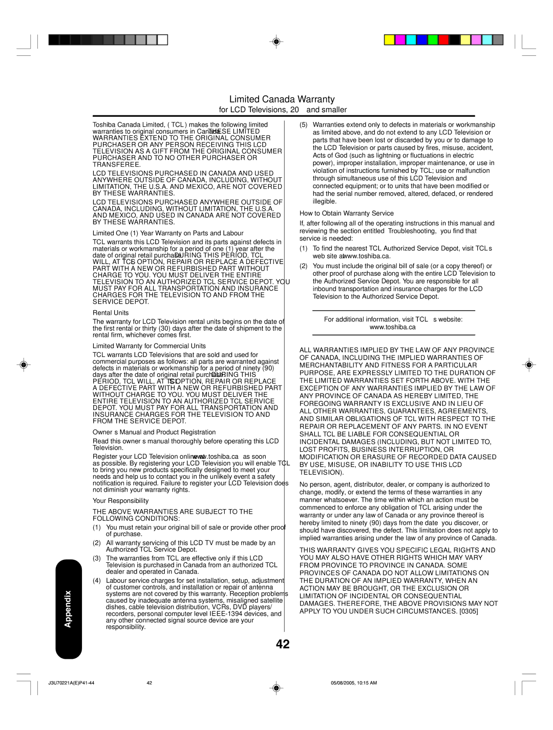 Toshiba AM40 appendix Limited Canada Warranty 