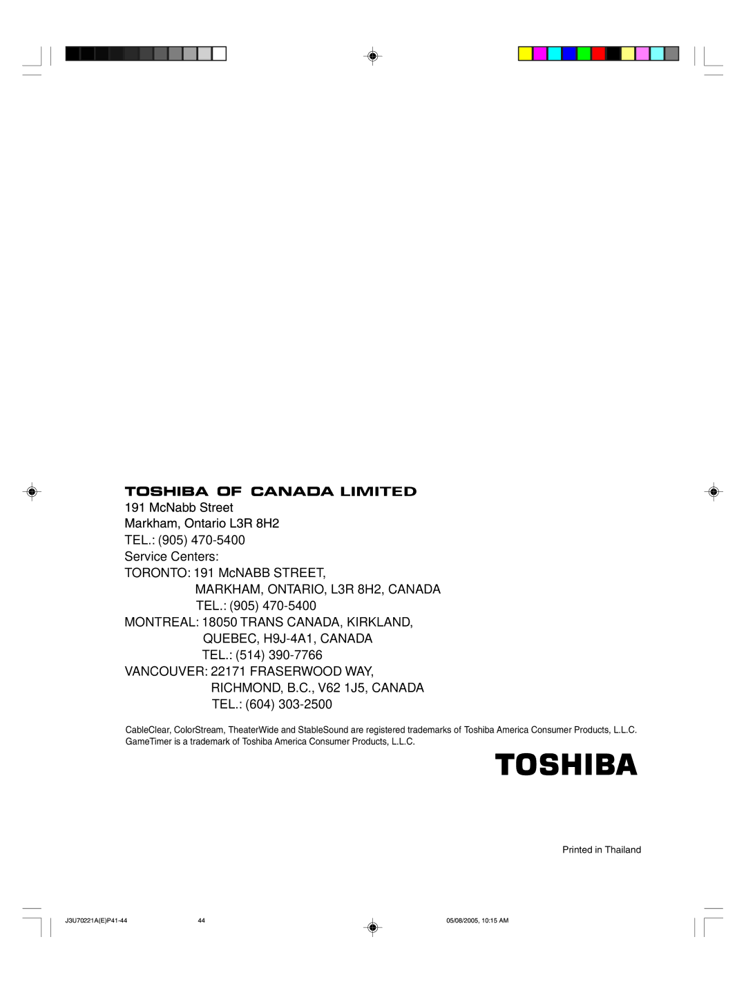 Toshiba AM40 appendix Service Centers 