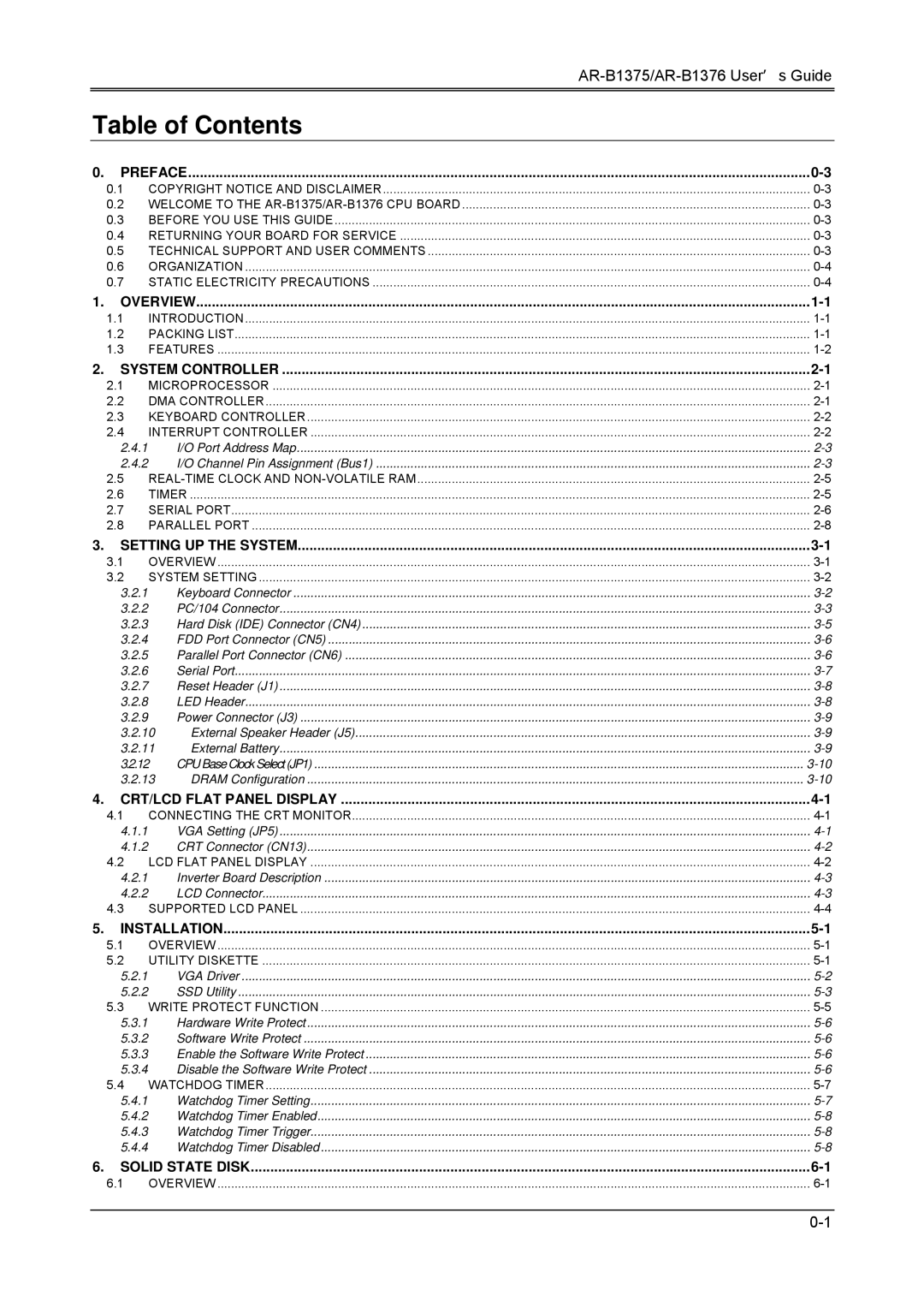 Toshiba AR-B1376, AR-B1375, 386SX manual Table of Contents 