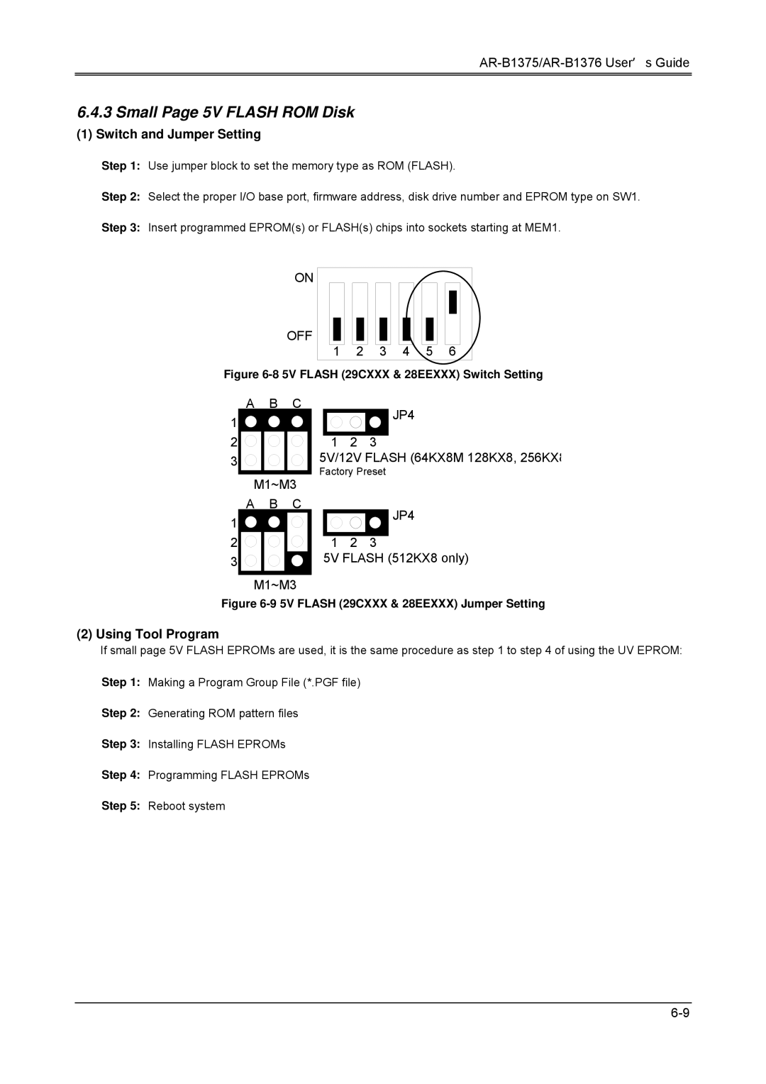 Toshiba AR-B1375, AR-B1376, 386SX manual Small Page 5V Flash ROM Disk, Using Tool Program 