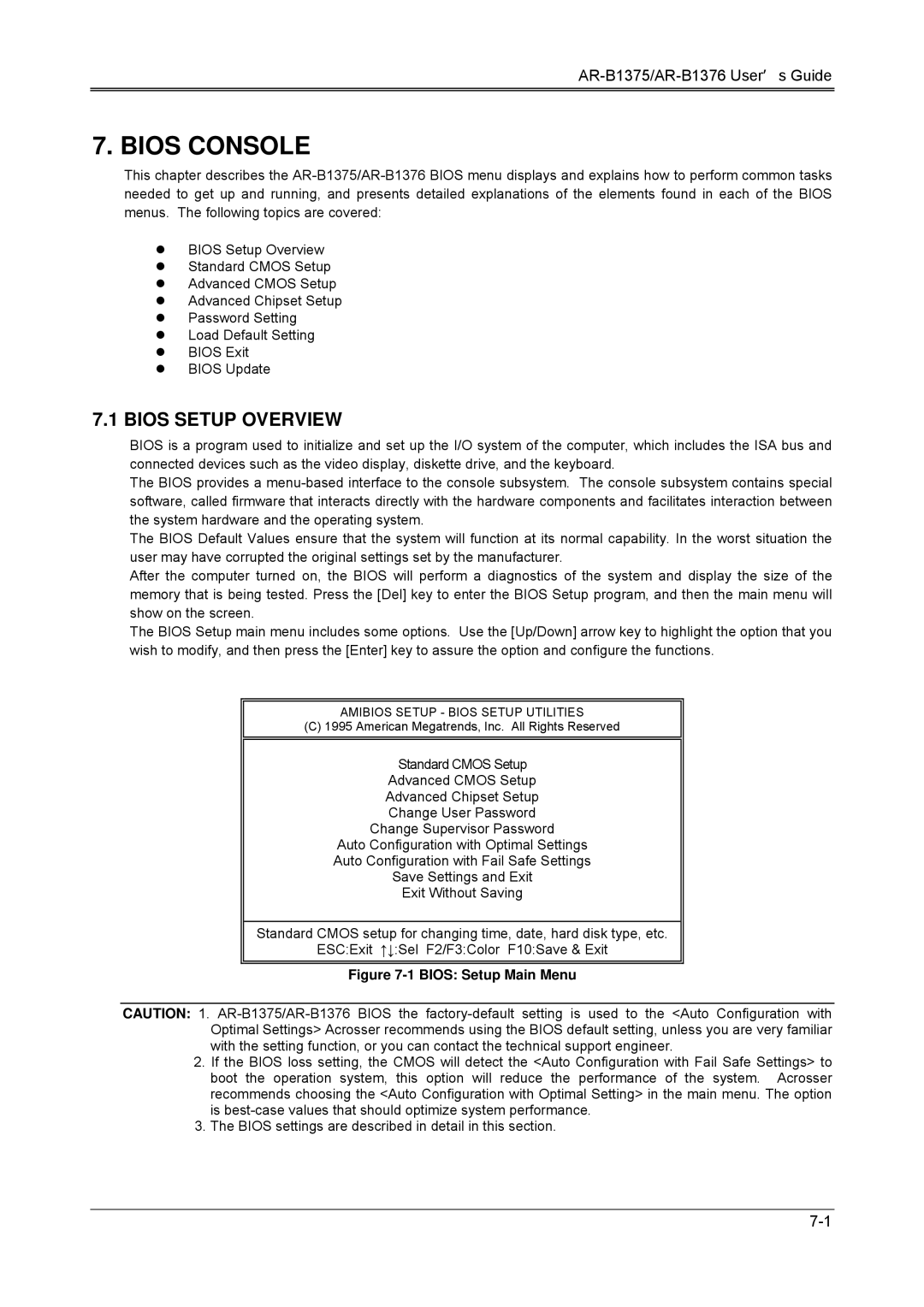 Toshiba 386SX, AR-B1376, AR-B1375 manual Bios Console, Bios Setup Overview 