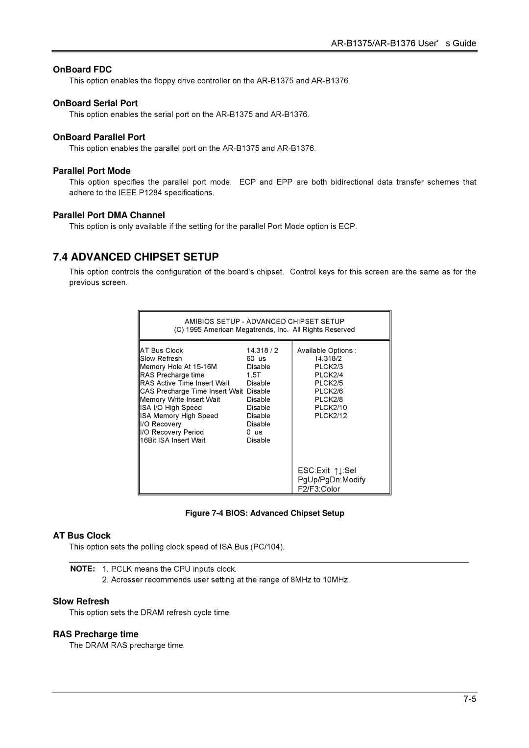 Toshiba AR-B1376, AR-B1375, 386SX manual Advanced Chipset Setup 