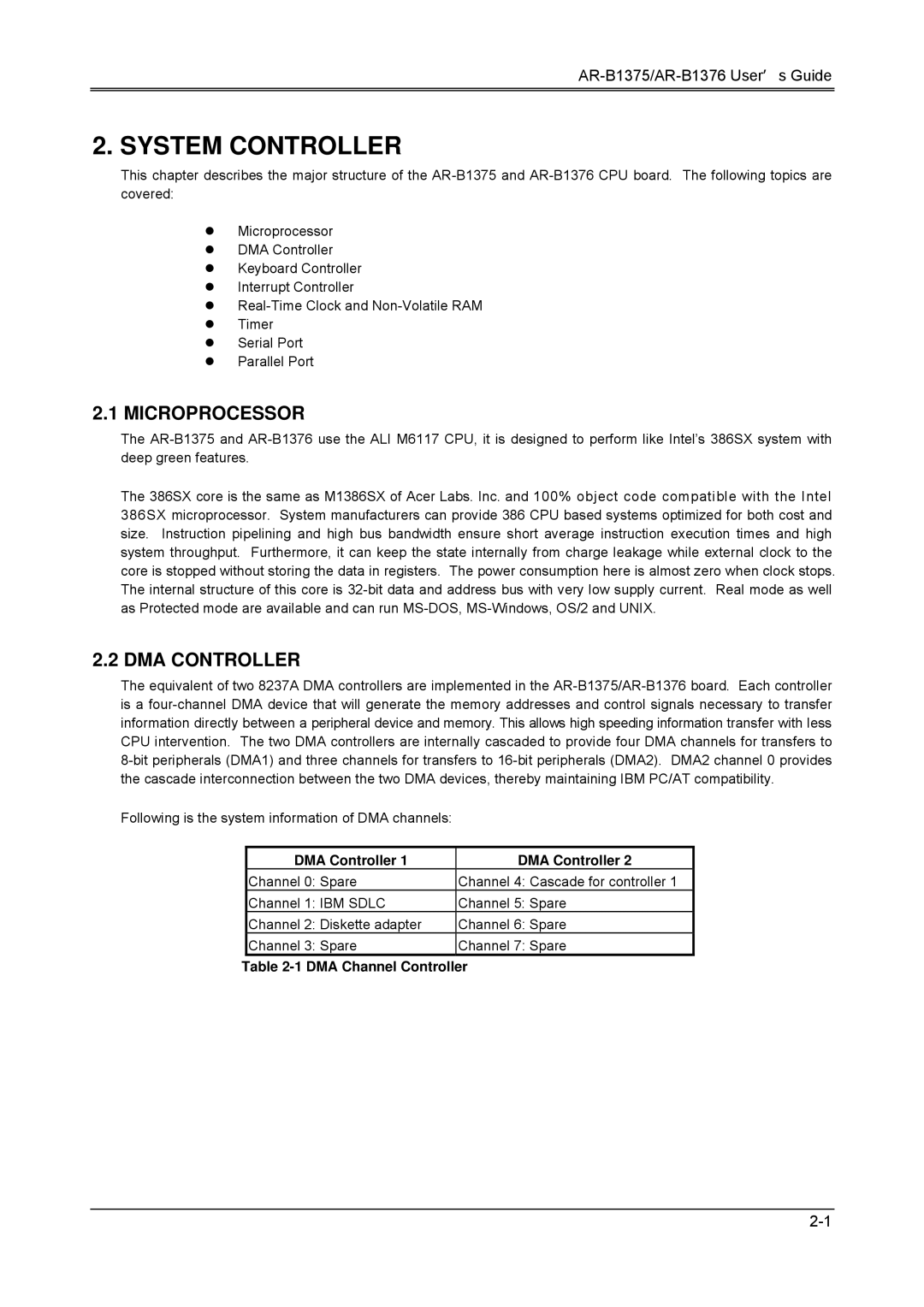 Toshiba AR-B1376, AR-B1375, 386SX manual System Controller, Microprocessor, DMA Controller, DMA Channel Controller 