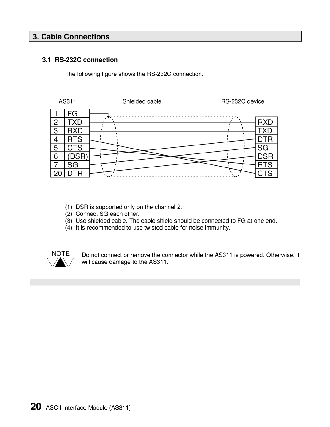 Toshiba AS311 user manual Cable Connections, RS-232C connection 