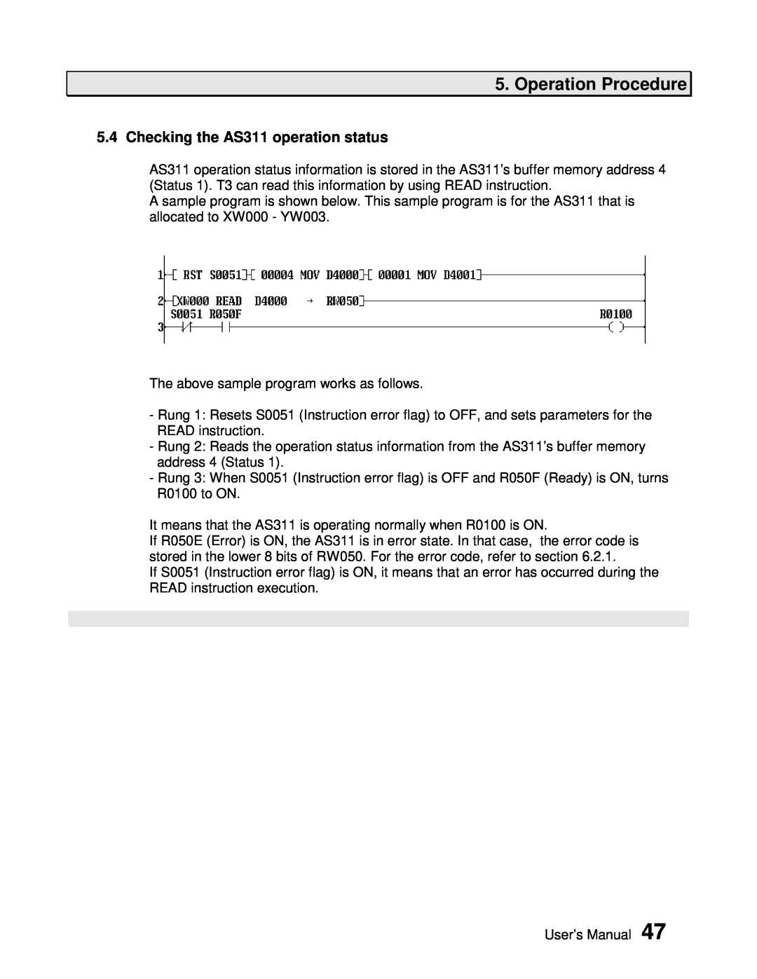 Toshiba user manual Checking the AS311 operation status, Operation Procedure 