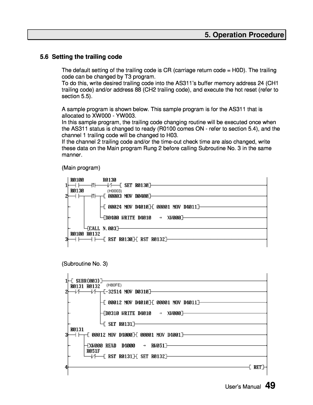 Toshiba AS311 user manual Setting the trailing code, Operation Procedure, H0003, H80FE 