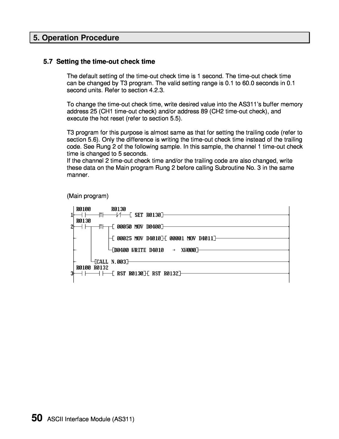 Toshiba AS311 user manual Setting the time-out check time, Operation Procedure 