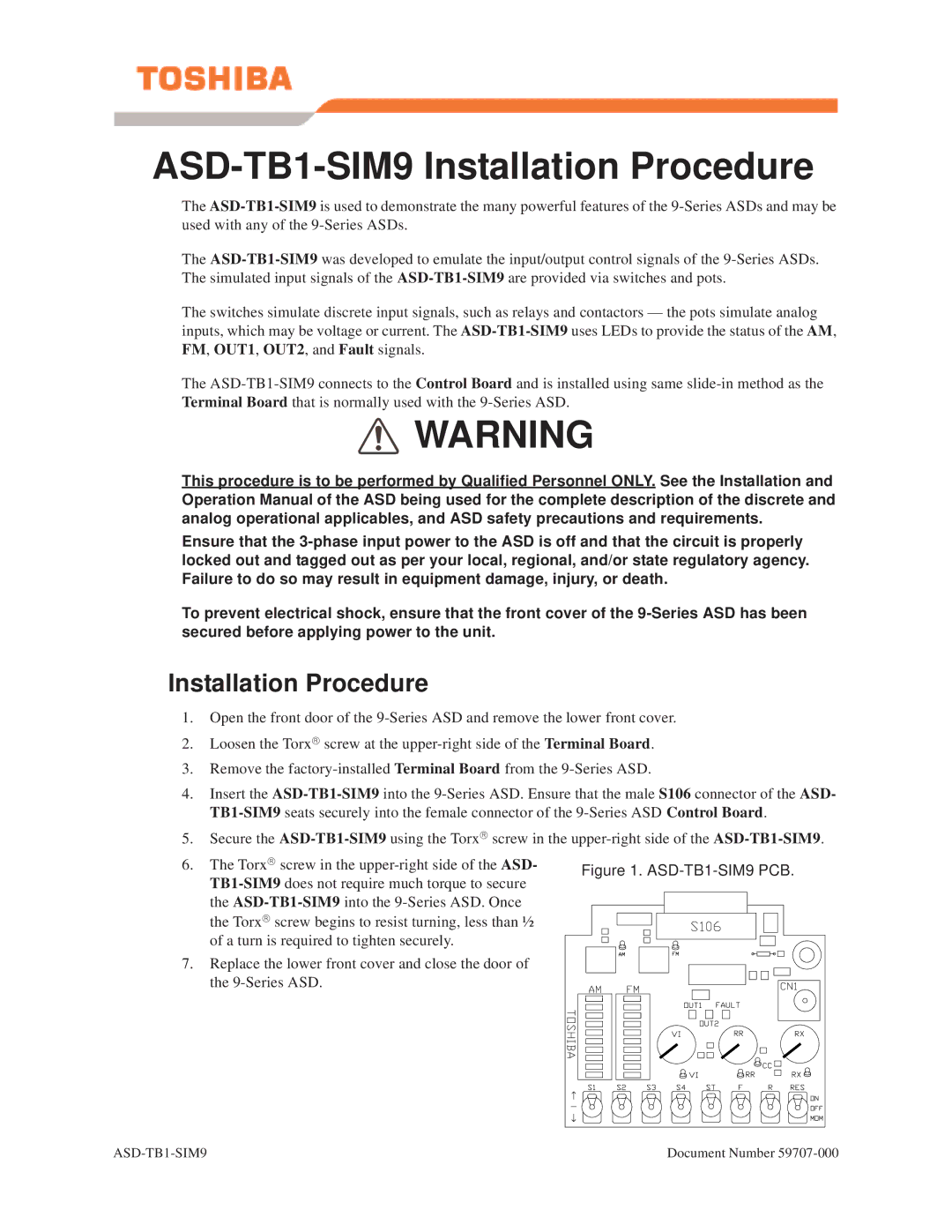 Toshiba operation manual ASD-TB1-SIM9 Installation Procedure 