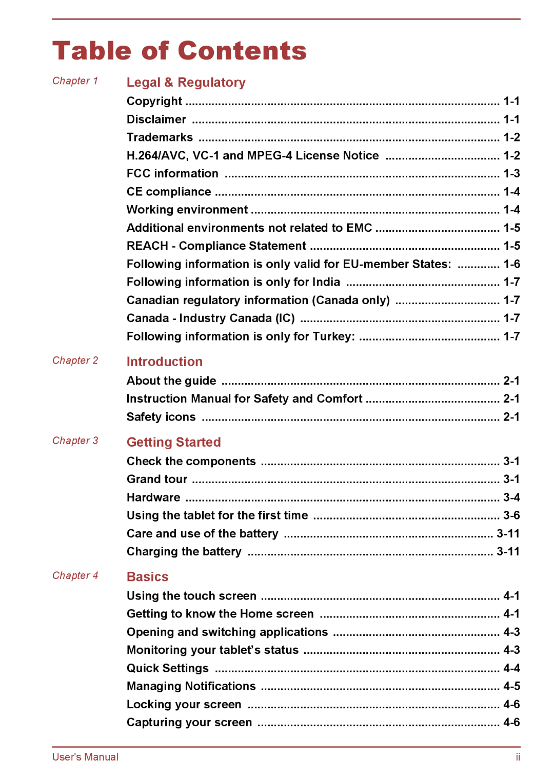 Toshiba AT10-A user manual Table of Contents 