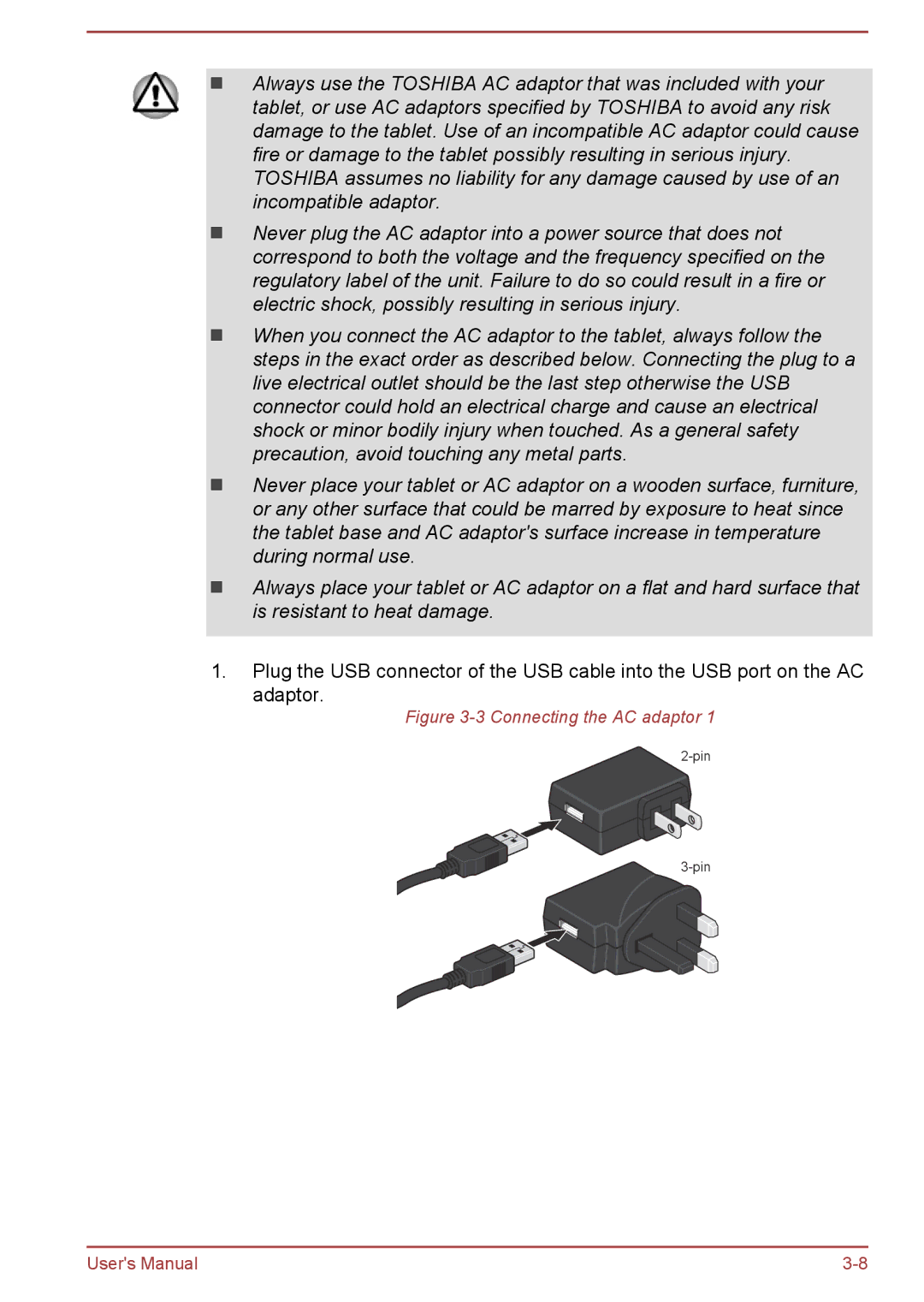 Toshiba AT10-A user manual Connecting the AC adaptor 