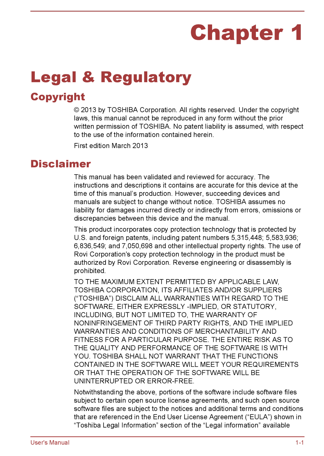 Toshiba AT10-A user manual Legal & Regulatory, Copyright, Disclaimer 