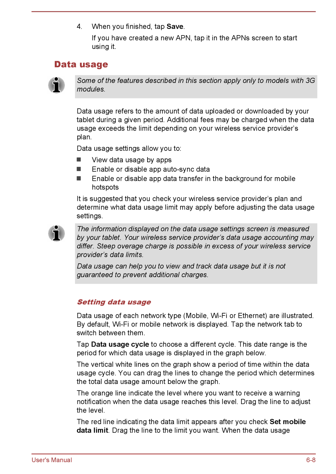 Toshiba AT10-A user manual Data usage, Setting data usage 