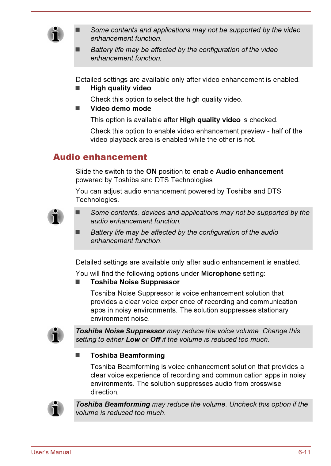 Toshiba AT10-A Audio enhancement, High quality video, Video demo mode, Toshiba Noise Suppressor, Toshiba Beamforming 