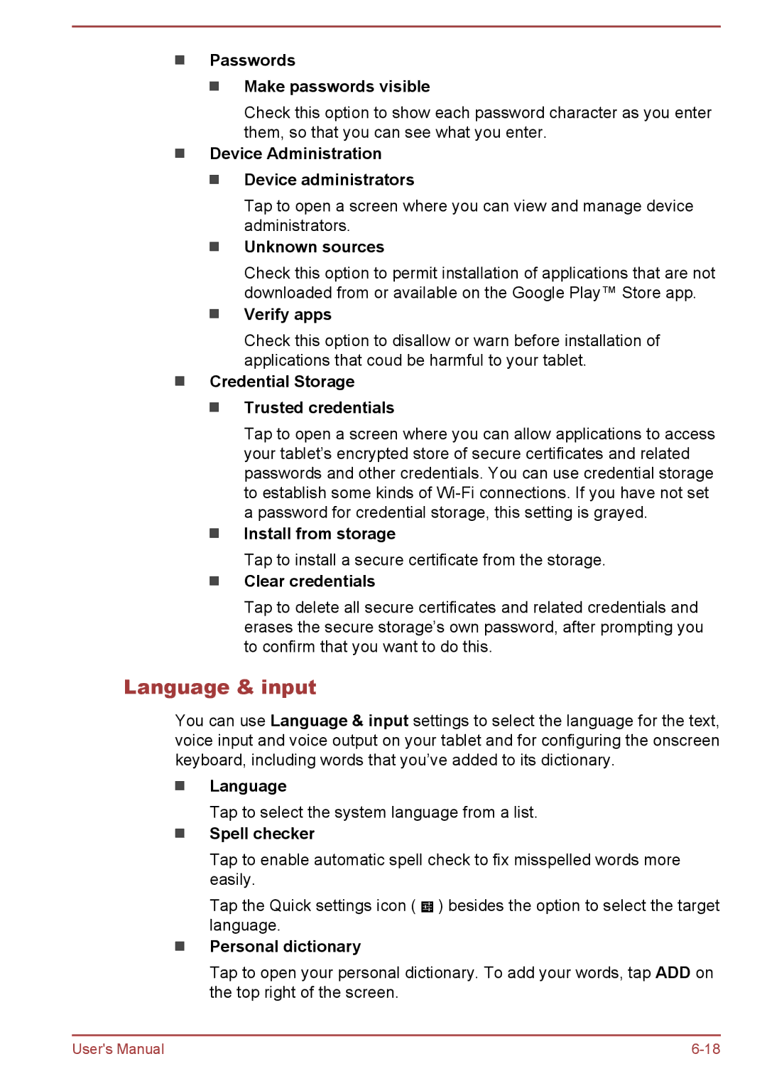 Toshiba AT10-A user manual Language & input 