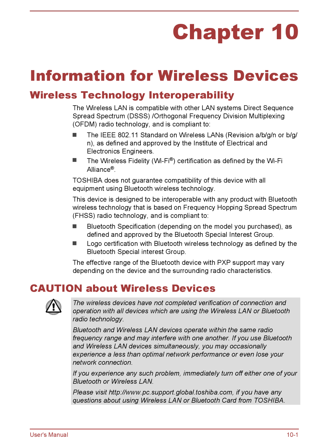 Toshiba AT10-A user manual Information for Wireless Devices, Wireless Technology Interoperability 