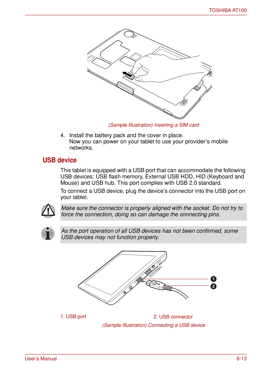 Toshiba AT100 user manual USB device 