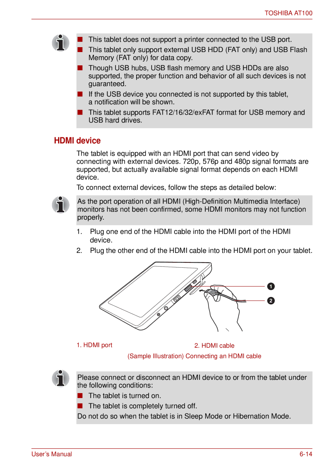 Toshiba AT100 user manual Hdmi device 