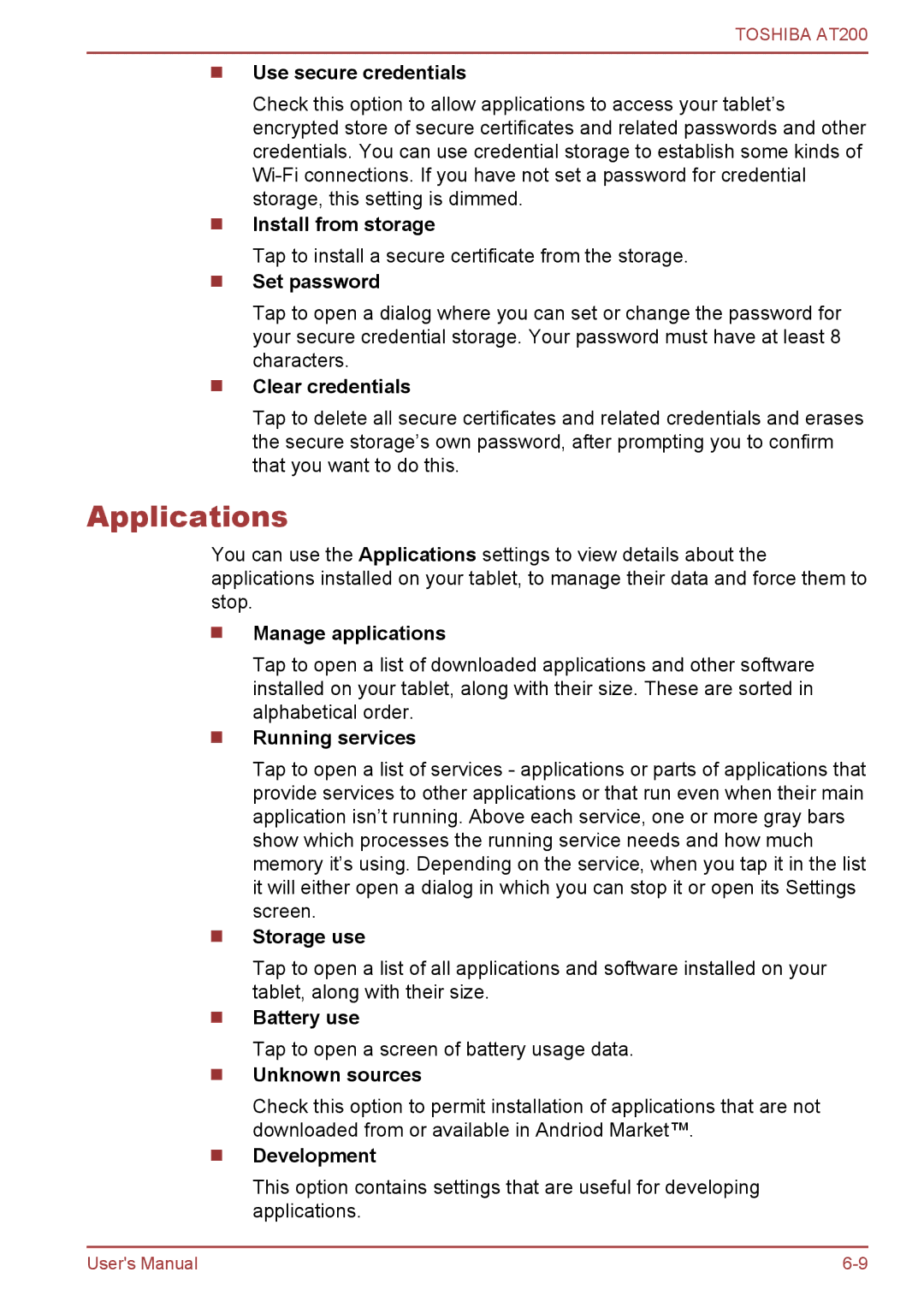 Toshiba AT200 user manual Applications 