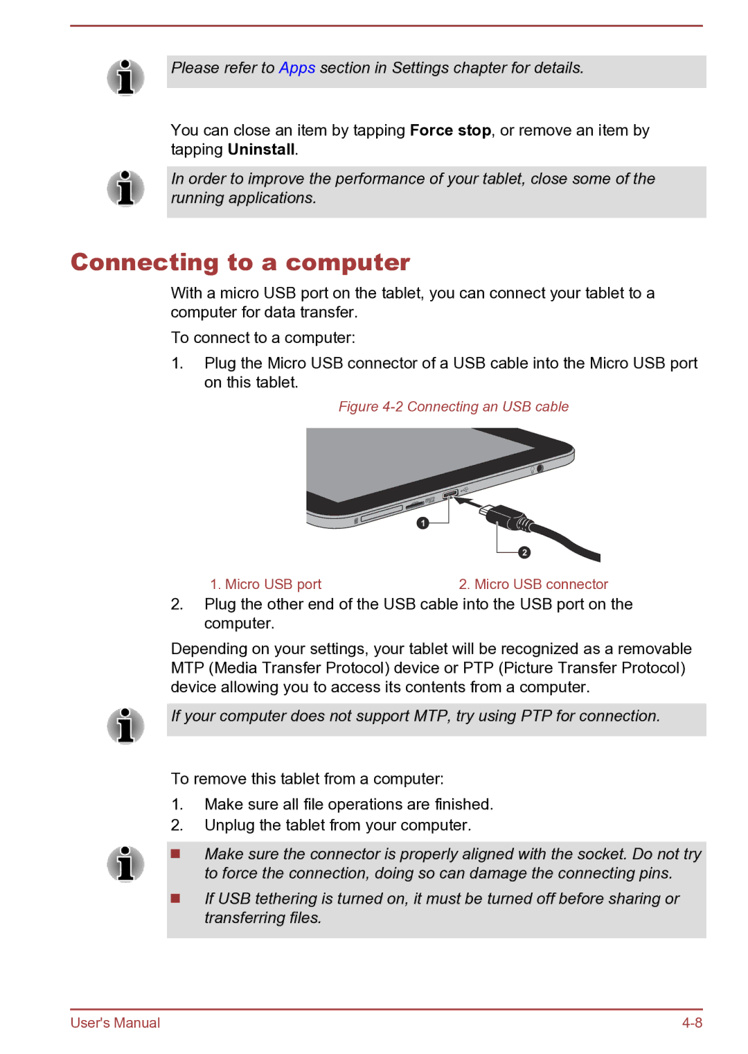 Toshiba AT270 user manual Connecting to a computer, Connecting an USB cable 