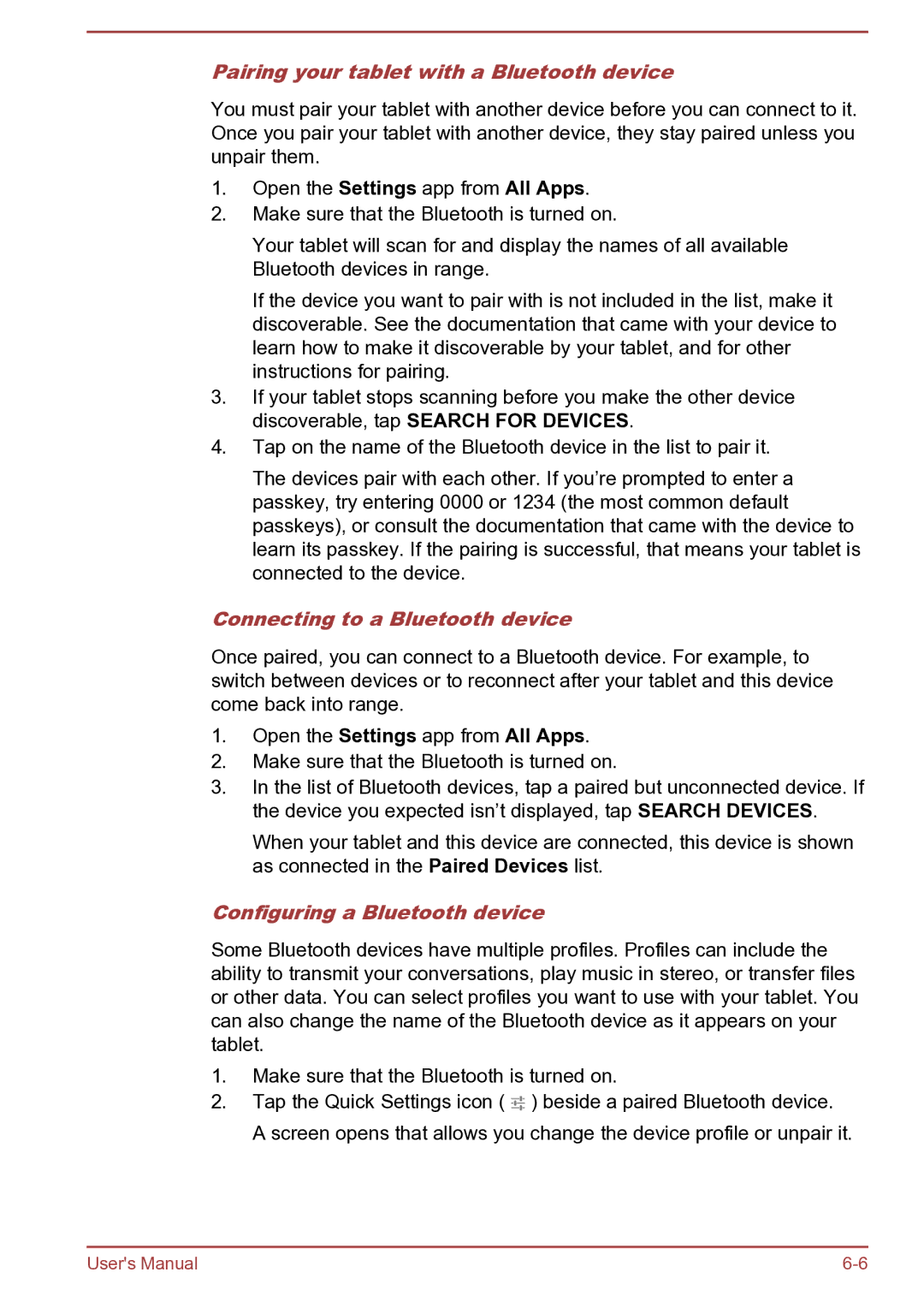 Toshiba AT270 user manual Pairing your tablet with a Bluetooth device, Connecting to a Bluetooth device 