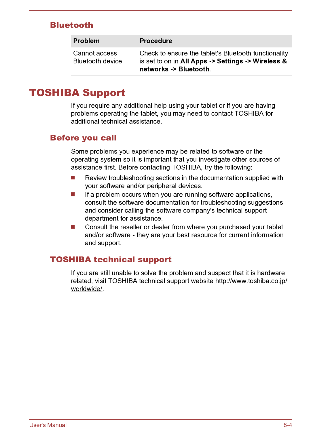 Toshiba AT270 user manual Toshiba Support, Before you call, Toshiba technical support 