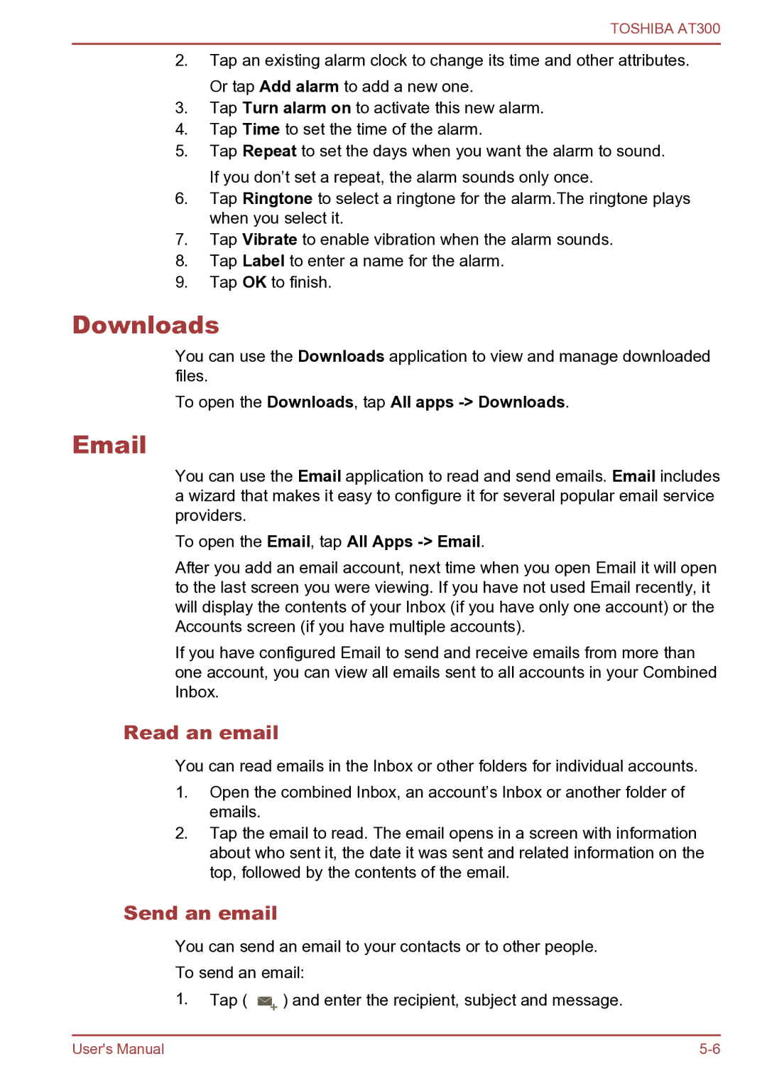 Toshiba AT300 user manual Read an email, Send an email, To open the Downloads, tap All apps Downloads 