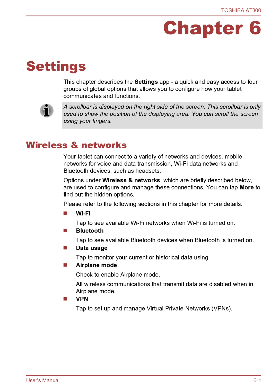 Toshiba AT300 user manual Settings, Wireless & networks, Data usage 