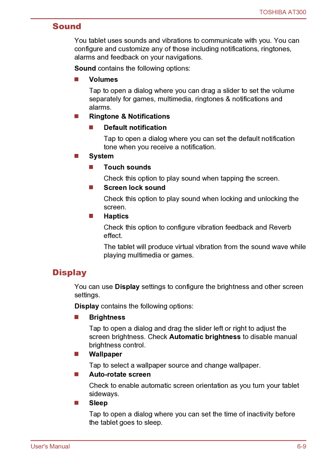 Toshiba AT300 user manual Sound 