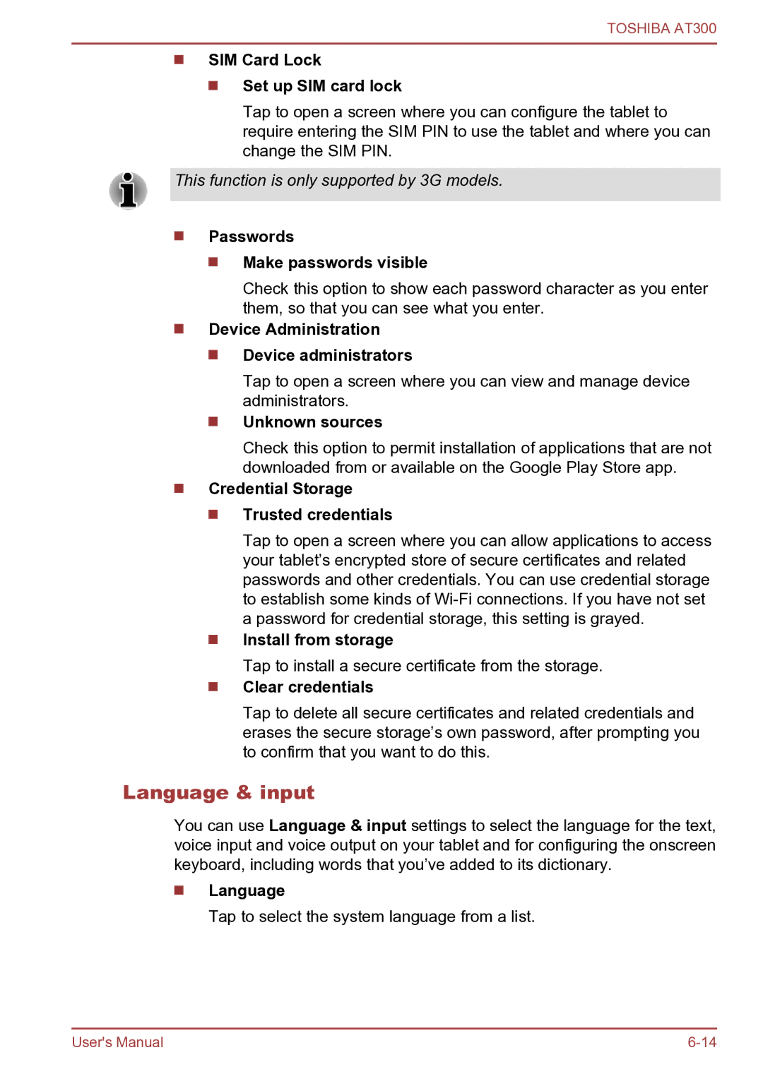 Toshiba AT300 user manual Language & input 