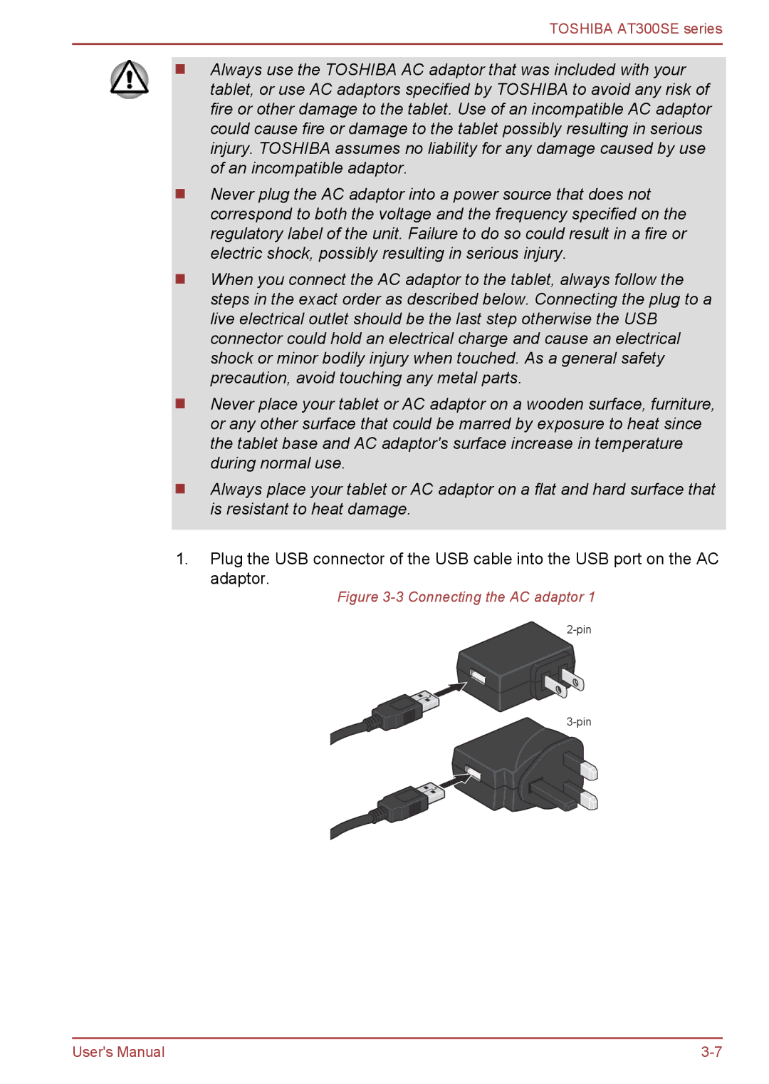 Toshiba AT300SE user manual Connecting the AC adaptor 